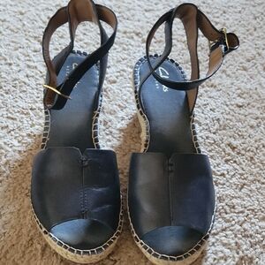 Clarks Black Leather Espadrille Sandals